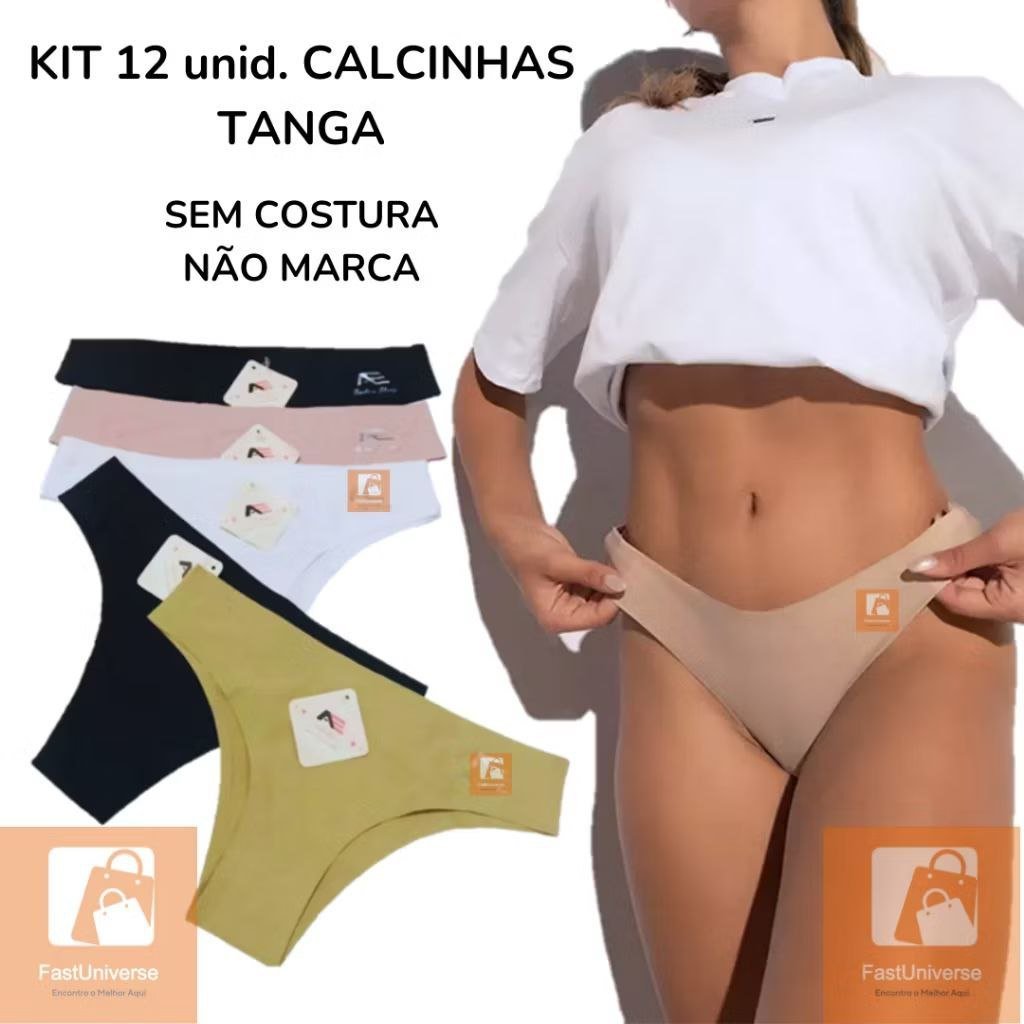  Kit 12 Calcinhas Tanga Corte a Laser Sem Costura com Acabamento Premium