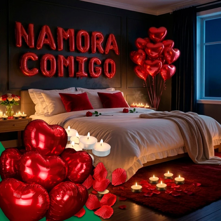 Kit Decoração Romântica 500 Pétalas + 10 Velas + 10 Balões + Casa Comigo OU Namora Comigo